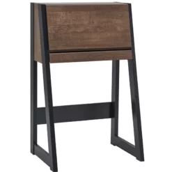Pemberly Row Farmhouse Wood Fold Down Desk In Brown Oak/Black