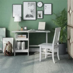 Pemberly Row Wood 2-Piece Writing Desk And Chair Set In White -CYMAX Sales 2774779 5 L