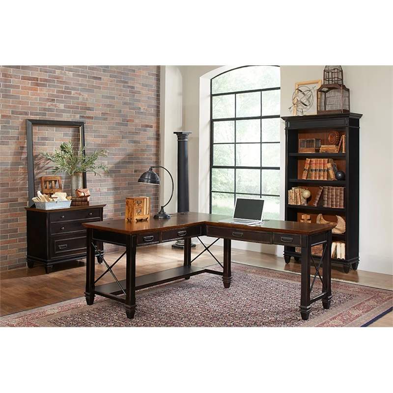 Pemberly Row Wood Open L-Desk Writing Table Office Desk Black 8 Pemberly Row Wood Open L-Desk Writing Table Office Desk Black - Image 6