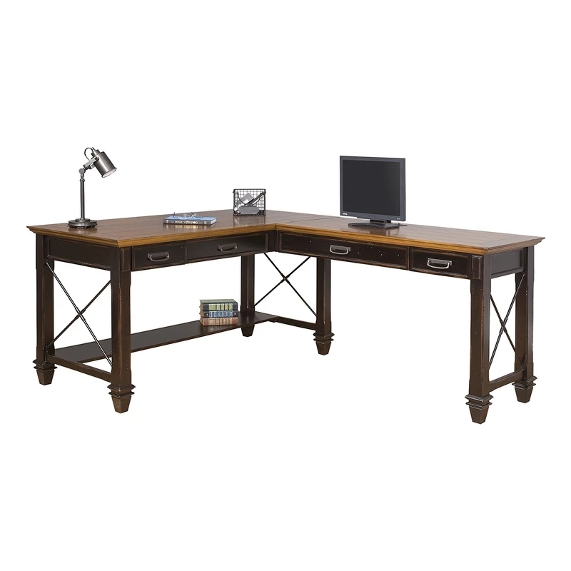 Pemberly Row Wood Open L-Desk Writing Table Office Desk Black 4 Pemberly Row Wood Open L-Desk Writing Table Office Desk Black - Image 2