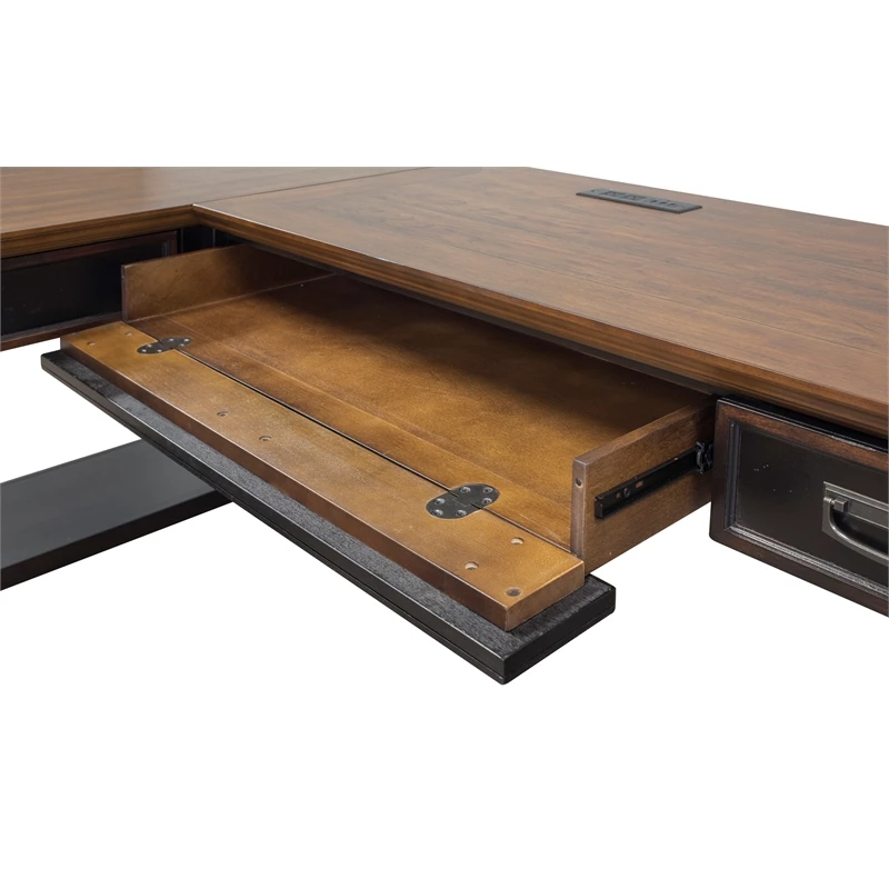 Pemberly Row Wood Open L-Desk Writing Table Office Desk Black 6 Pemberly Row Wood Open L-Desk Writing Table Office Desk Black - Image 4