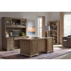 Pemberly Row Wood Double Pedestal Executive Office Desk In Light Brown -CYMAX Sales 2775186 17 L