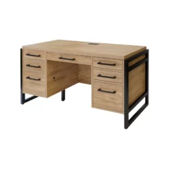 Pemberly Row Modern Wood Laminate Office Desk Fully Assembled Light Brown -CYMAX Sales 2775189 12 L