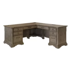 Pemberly Row Wood L-Desk & Return Writing Table Corner Desk In Light Brown