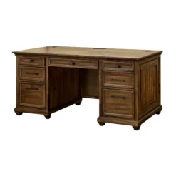 Pemberly Row Credenza Wood Office Desk Writing Table Storage Desk In Brown