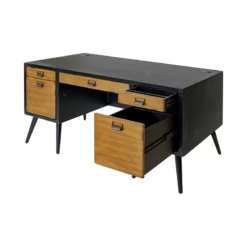 Pemberly Row Half Pedestal Executive Desk Office Desk Assembled Black Wood -CYMAX Sales 2775194 10 L