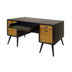 Pemberly Row Half Pedestal Executive Desk Office Desk Assembled Black Wood -CYMAX Sales 2775194 11 L