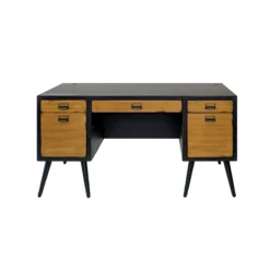 Pemberly Row Half Pedestal Executive Desk Office Desk Assembled Black Wood -CYMAX Sales 2775194 2 L