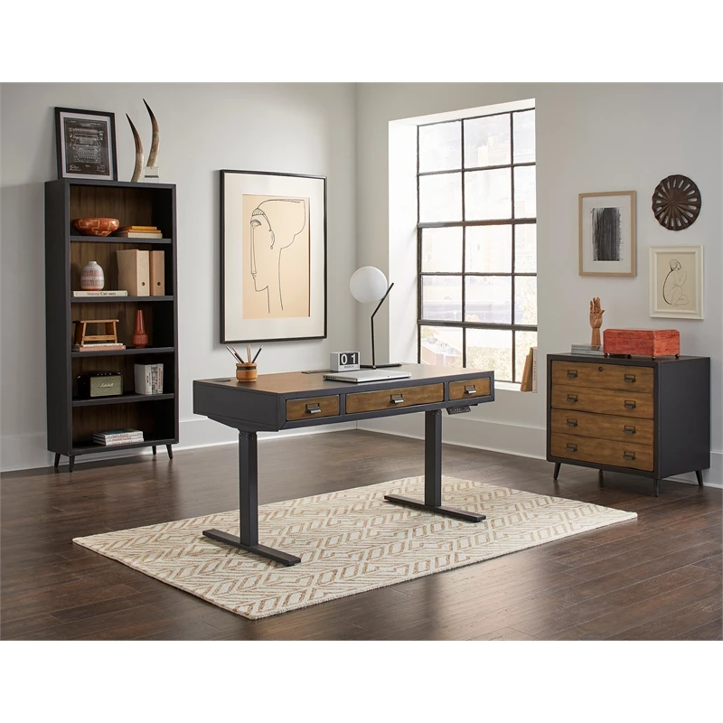 Pemberly Row Mid-Century Wood Electronic Sit/Stand Desk Standing Desk Black 7 Pemberly Row Mid-Century Wood Electronic Sit/Stand Desk Standing Desk Black - Image 5