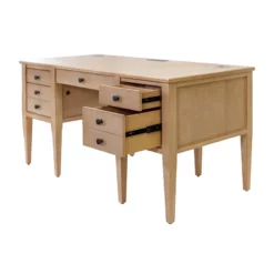Pemberly Row Modern Wood Half Pedestal Desk Wood Fully Assembled Light Brown -CYMAX Sales 2775197 8 L