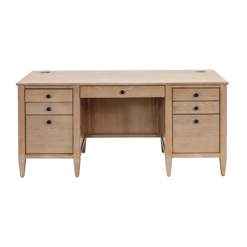 Pemberly Row Modern Wood Double Pedestal Wood Desk Fully Assembled Light Brown 5 Pemberly Row Modern Wood Double Pedestal Wood Desk Fully Assembled Light Brown - Image 3