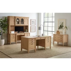 Pemberly Row Modern Wood Double Pedestal Wood Desk Fully Assembled Light Brown 24 Pemberly Row Modern Wood Double Pedestal Wood Desk Fully Assembled Light Brown -CYMAX Sales 2775202 10 L