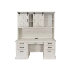 Pemberly Row Assembled Rustic Desk Office Writing Table Wood Credenza In White -CYMAX Sales 2775204 10 L