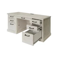 Pemberly Row Assembled Rustic Desk Office Writing Table Wood Credenza In White -CYMAX Sales 2775204 8 L