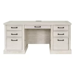 Pemberly Row Assembled Rustic Desk Office Writing Table Wood Credenza In White