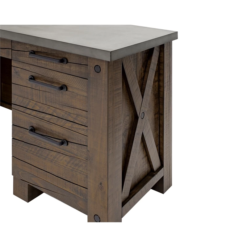 Pemberly Row Home Office Desk Writing Table Wood Credenza Brown Concrete Top 5 Pemberly Row Home Office Desk Writing Table Wood Credenza Brown Concrete Top - Image 3