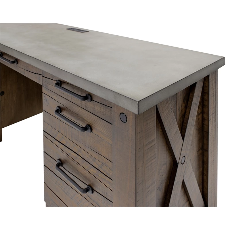 Pemberly Row Home Office Desk Writing Table Wood Credenza Brown Concrete Top 6 Pemberly Row Home Office Desk Writing Table Wood Credenza Brown Concrete Top - Image 4