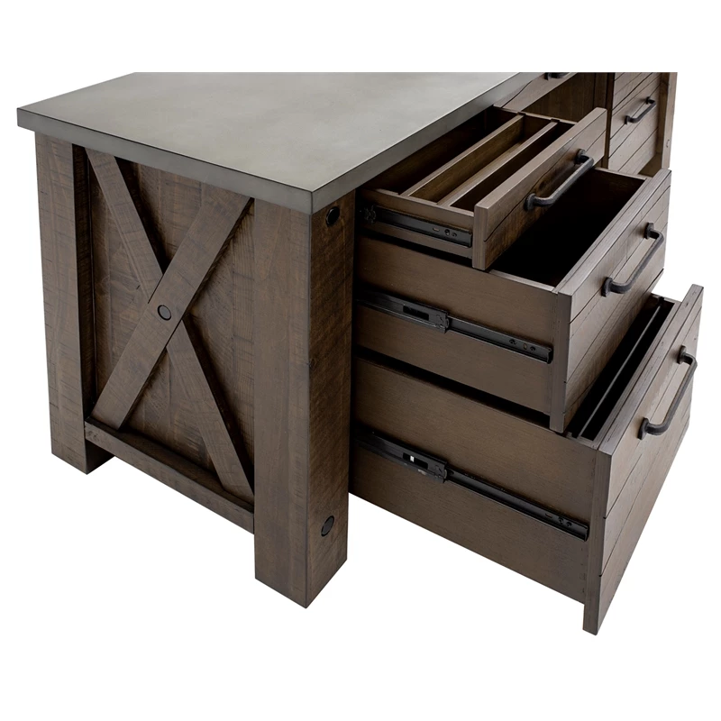 Pemberly Row Home Office Desk Writing Table Wood Credenza Brown Concrete Top 7 Pemberly Row Home Office Desk Writing Table Wood Credenza Brown Concrete Top - Image 5