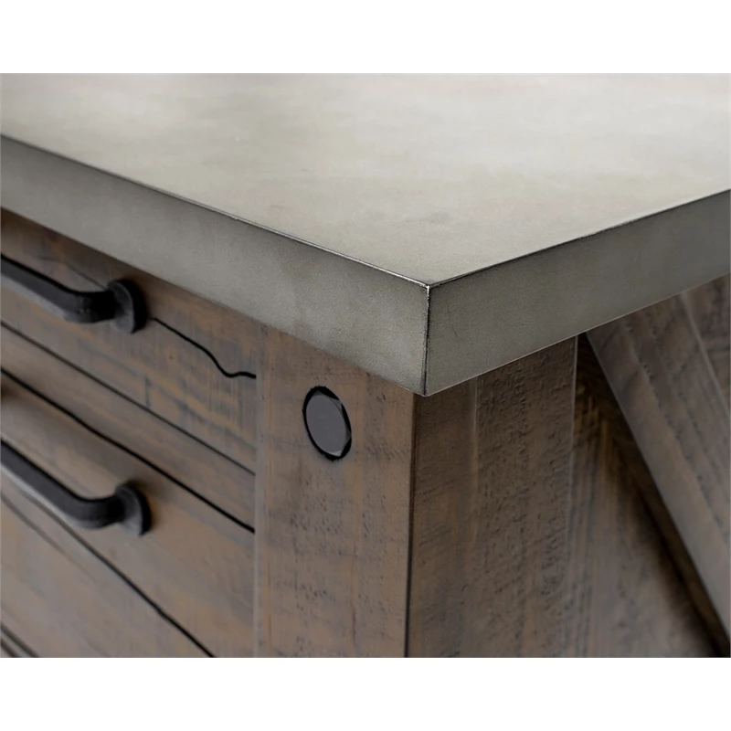 Pemberly Row Home Office Desk Writing Table Wood Credenza Brown Concrete Top 11 Pemberly Row Home Office Desk Writing Table Wood Credenza Brown Concrete Top - Image 9