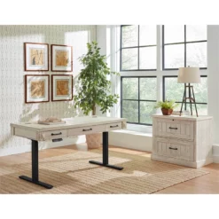 Pemberly Row Wood Electronic Sit/Stand Desk Writing Table Office Storage - White -CYMAX Sales 2775211 2 L