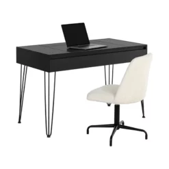 Brant House Niko Veneer Wood Desk With 4 Compartments In Black 13 Brant House Niko Veneer Wood Desk With 4 Compartments In Black -CYMAX Sales 2775482 4 L