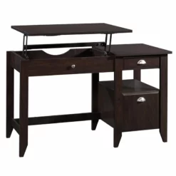 Pemberly Row Lift Top Transitional Engineered Wood Desk In Dark Wood
