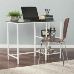 Pemberly Row Contemporary Glass Top Metal Student Desk In White -CYMAX Sales 2775819 1 L