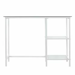 Pemberly Row Contemporary Glass Top Metal Student Desk In White -CYMAX Sales 2775819 4 L
