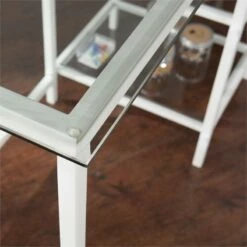 Pemberly Row Contemporary Glass Top Metal Student Desk In White -CYMAX Sales 2775819 5 L