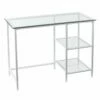 Pemberly Row Contemporary Glass Top Metal Student Desk In White 1 Pemberly Row Contemporary Glass Top Metal Student Desk In White -CYMAX Sales 2775819 L