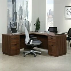 Pemberly Row 72" L-shaped Contemporary Engineered Wood Computer Desk In Mahogany -CYMAX Sales 2776154 10 L
