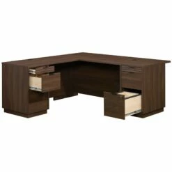 Pemberly Row 72" L-shaped Contemporary Engineered Wood Computer Desk In Mahogany -CYMAX Sales 2776154 11 L