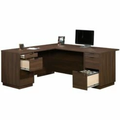 Pemberly Row 72" L-shaped Contemporary Engineered Wood Computer Desk In Mahogany -CYMAX Sales 2776154 13 L