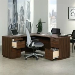Pemberly Row 72" L-shaped Contemporary Engineered Wood Computer Desk In Mahogany -CYMAX Sales 2776154 14 L