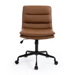 Ayuka Brown Faux Leather Adjustable Height Swivel Office Chair 15 Ayuka Brown Faux Leather Adjustable Height Swivel Office Chair -CYMAX Sales 2779826 1 L