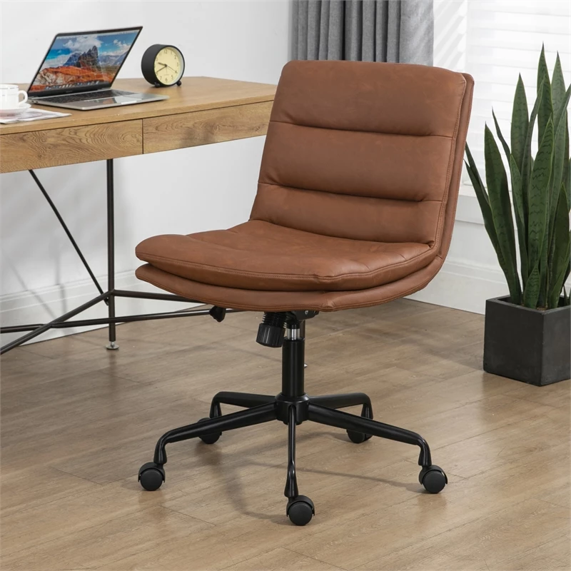 Ayuka Brown Faux Leather Adjustable Height Swivel Office Chair 11 Ayuka Brown Faux Leather Adjustable Height Swivel Office Chair - Image 9