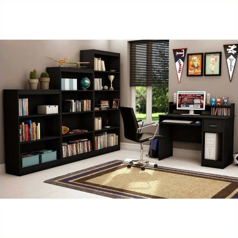 South Shore Axess Small Wood Computer Desk With Hutch In Pure Black 4 South Shore Axess Small Wood Computer Desk With Hutch In Pure Black - Image 2