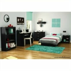 South Shore Axess Small Wood Computer Desk With Hutch In Pure Black 7 South Shore Axess Small Wood Computer Desk With Hutch In Pure Black -CYMAX Sales 346232 3 L