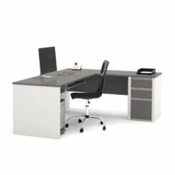 Bestar Connexion L-Shape Wood Computer Desk With Hutch In Sandstone And Slate -CYMAX Sales 387579 2 L