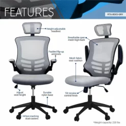 Techni Mobili Executive High Back Office Chair W/ Headrest In Silver Gray Fabric -CYMAX Sales 432741 16 L