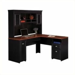 Bush Furniture Fairview 60" L-Shape Computer Desk With Hutch In Antique Black