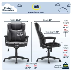 Serta Connor Office Chair Gray Bonded Leather 37 Serta Connor Office Chair Gray Bonded Leather -CYMAX Sales 442158 44 L