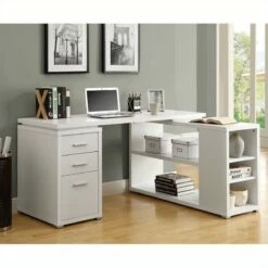 Computer Desk Home Office Corner L Shape Work Laptop Laminate Beige