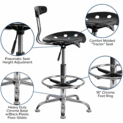 Flash Furniture Vibrant Drafting Chair Seat In Green And Chrome -CYMAX Sales 461314 5 L 1