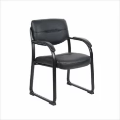 Boss Office Products Leather Sled Base Side Chair With Arms