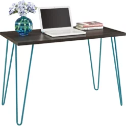 Altra Furniture Owen Retro Desk In Espresso With Teal Metal Legs -CYMAX Sales 484513 3 L