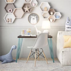 Altra Furniture Owen Retro Desk In Espresso With Teal Metal Legs -CYMAX Sales 484513 4 L