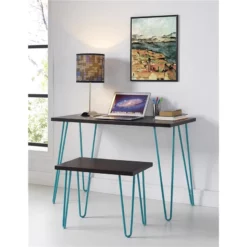 Altra Furniture Owen Retro Desk In Espresso With Teal Metal Legs -CYMAX Sales 484513 5 L