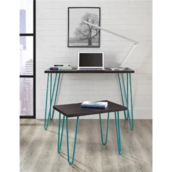 Altra Furniture Owen Retro Desk In Espresso With Teal Metal Legs -CYMAX Sales 484513 6 L