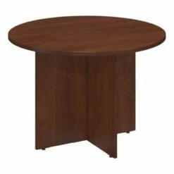 42W Round Conference Table With Wood Base In White - Engineered Wood
